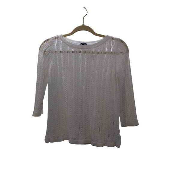 Talbots Petites Women's White Linen blend sweater open knit 3/4 sleeve size MP - Picture 1 of 6